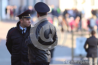 Vologda, RUSSIA â€“ MARCH 10: Russian police officers in policing on March 10, 2014 Editorial Stock Photo